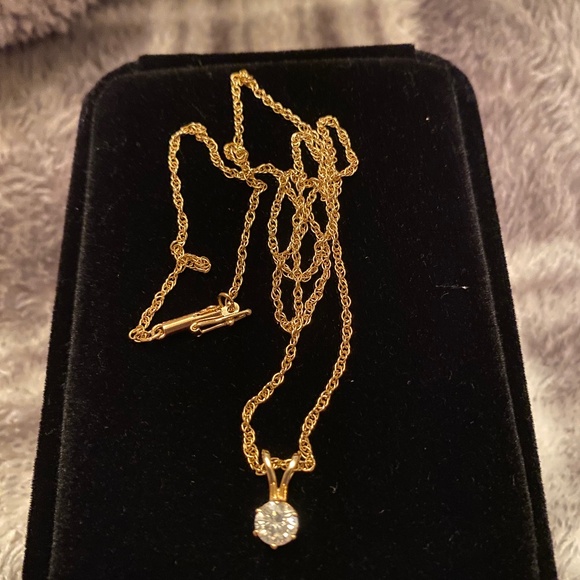 14KT DIAMOND PENDANT NECKLACE YG .25CT G-H SI2 DIAMOND SOLITARE 18" 14KT CHAIN - Picture 1 of 5
